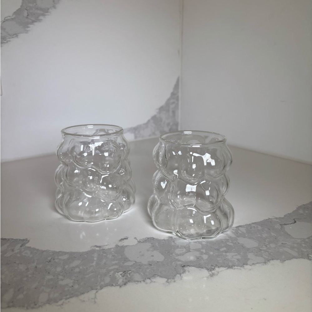 Set of 2 Elegant Clear Glass Bubble Vases